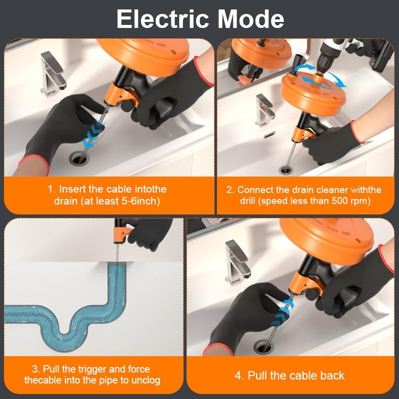 【2026 Upgraded】50 FT Drain Snake, Plumbing Snake Drain Auger Hair Clog Remover, Flexible Plumbing Snake Use Manually or Powered for Kitchen
