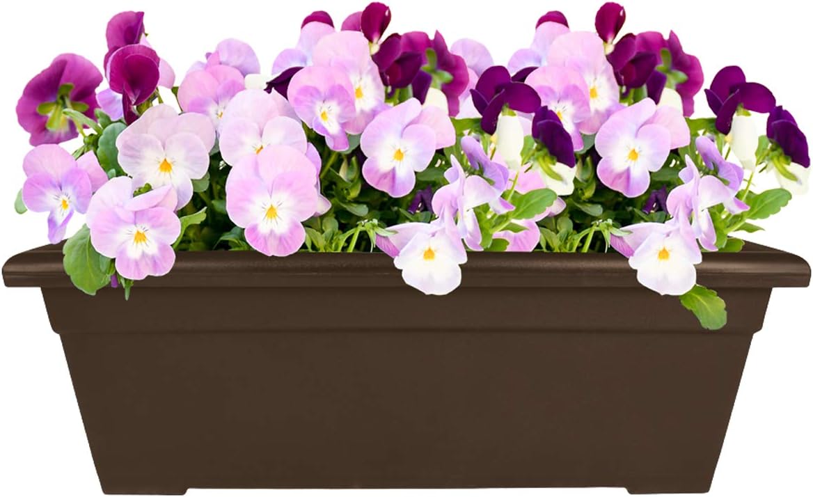 The HC Companies Romana Planter Box, 28 Inch, Clay, 1-Pack | Plastic, Drainage Plug, Lightweight, UV-Resistant, for Garden, Patio, Balcony & Fence