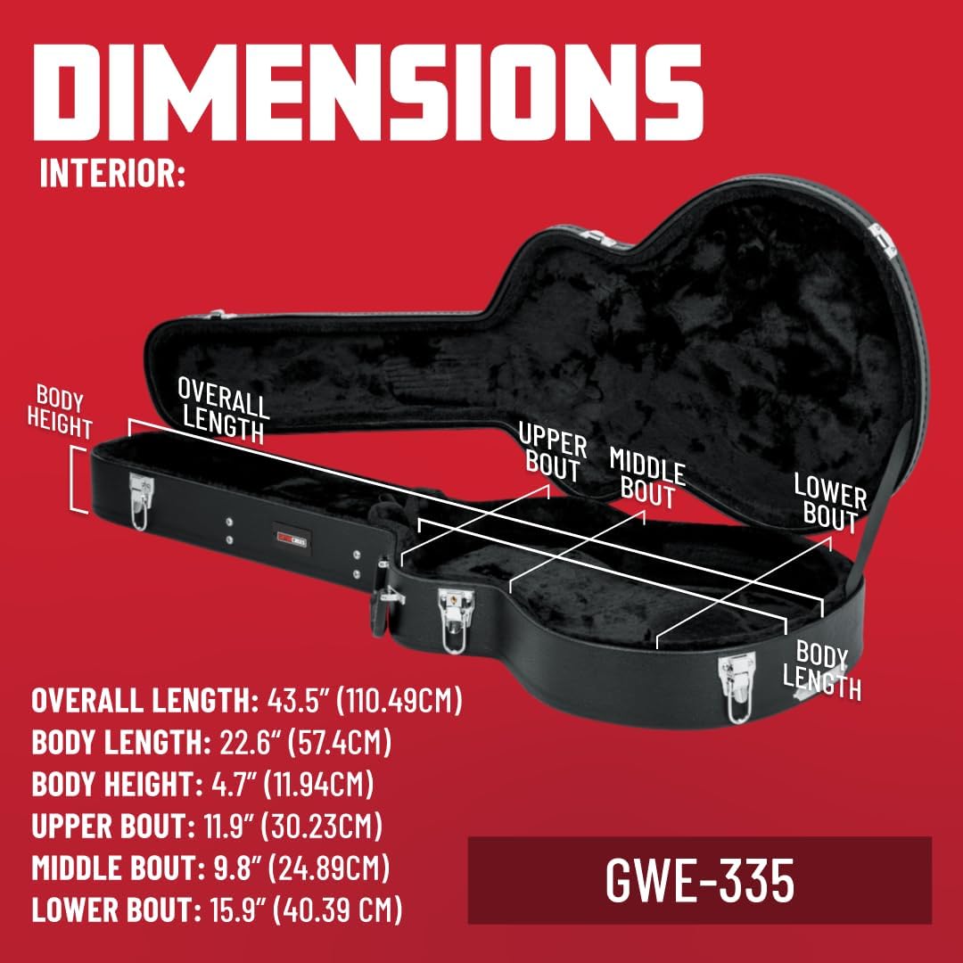 Gator Cases Hard-Shell Wood Case for Semi-Hollow Guitars, Fits Gibson 335 (GWE-335)