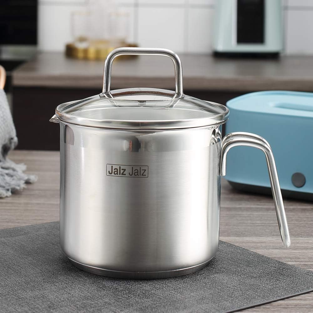 JALZ JALZ 2 Qt Stainless Steel Saucepan with Glass Lid for Induction, Boiling Egg