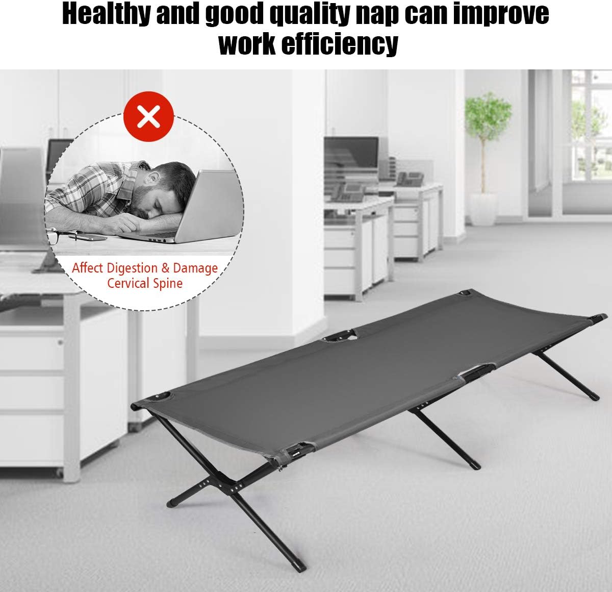 GYMAX Folding Camping Cot, Heavy Duty Portable Military Cot with Oxford Fabric