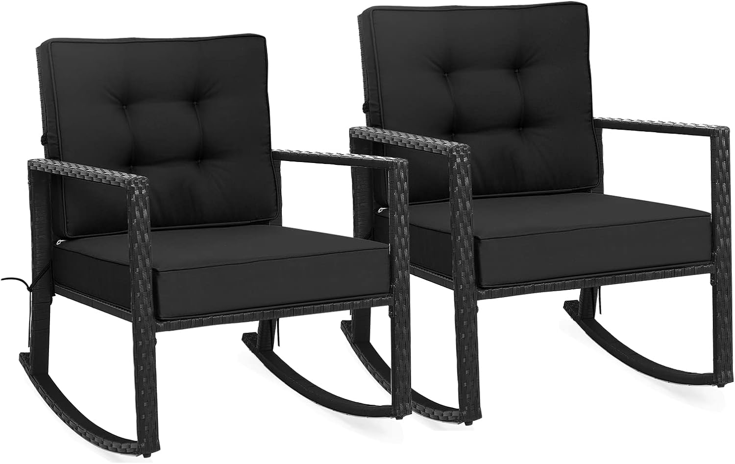 Tangkula Wicker Rocking Chair, Outdoor Glider Rattan Rocker Chair with Heavy-Duty Steel Frame