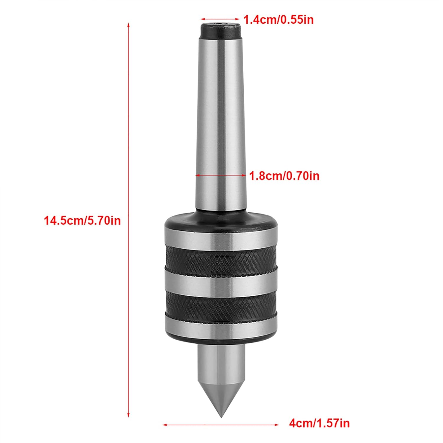 MT2 Live Revolving Center for Lathe Tailstock Machine | Bearing Steel, 55-60HRC Pointed Part 45-50HRC Main Part Quenching Hardness, 0.01 Accuracy
