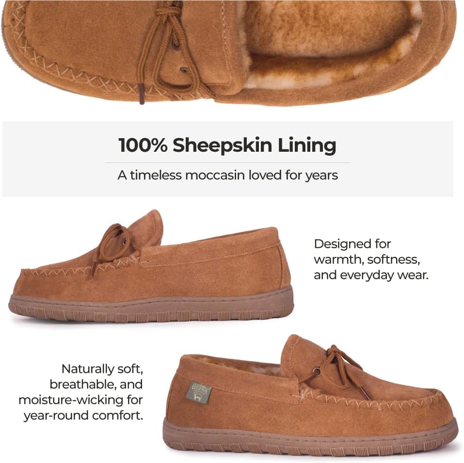 Cloud Nine Sheepskin Men's Moccasin Slippers - Classic Comfortable Slip-On Slippers for Men with Removable Insole