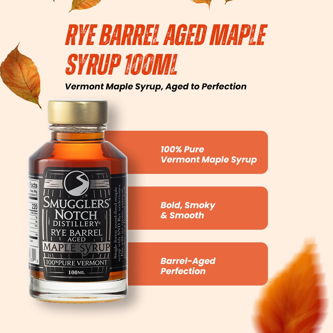 Smugglers’ Notch Maple Works – Bourbon Barrel Aged – 100% Pure Vermont Maple Syrup – Natural Sweetener & Gluten Free – Rich Taste – Waffles and Pancakes, Cocktails, Marinades, 3.38 Fl Oz. (100 mL)
