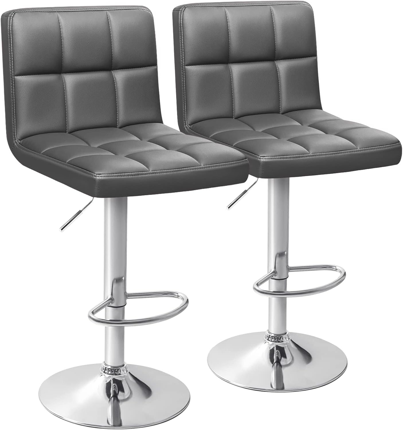 Homall Bar Stools Modern PU Leather Adjustable Swivel Barstools, Armless Hydraulic Kitchen Counter Bar Stool Extra Height Square Island Barstool with Back Set of 2 (Leather, White)