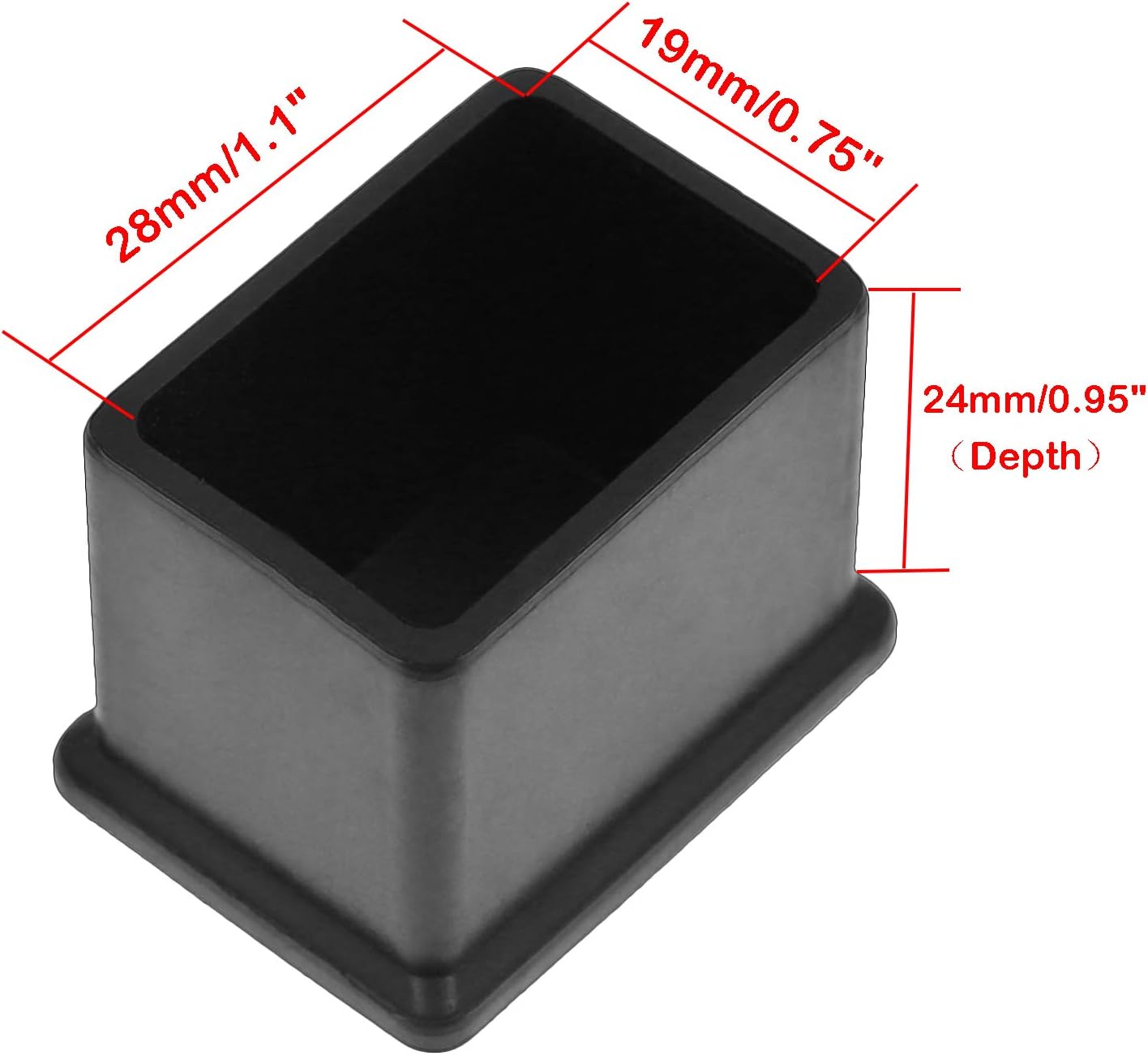 Bonsicoky 20Pcs Rectangle Rubber Furniture Leg Caps (3/4" x 1-1/2"), Vinyl Flexible Chair Leg Floor Protectors for Patio Indoor Chair Table Bed