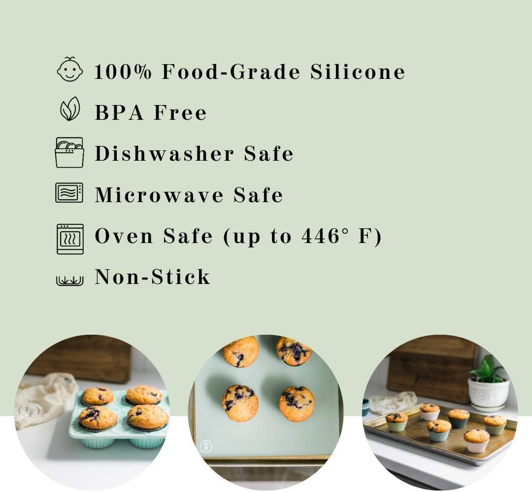 The Silicone Kitchen Reusable JUMBO Silicone Baking Cup, Non-Toxic, BPA Free, Dishwasher Safe, Jumbo, 12 Pack, White Blue Green