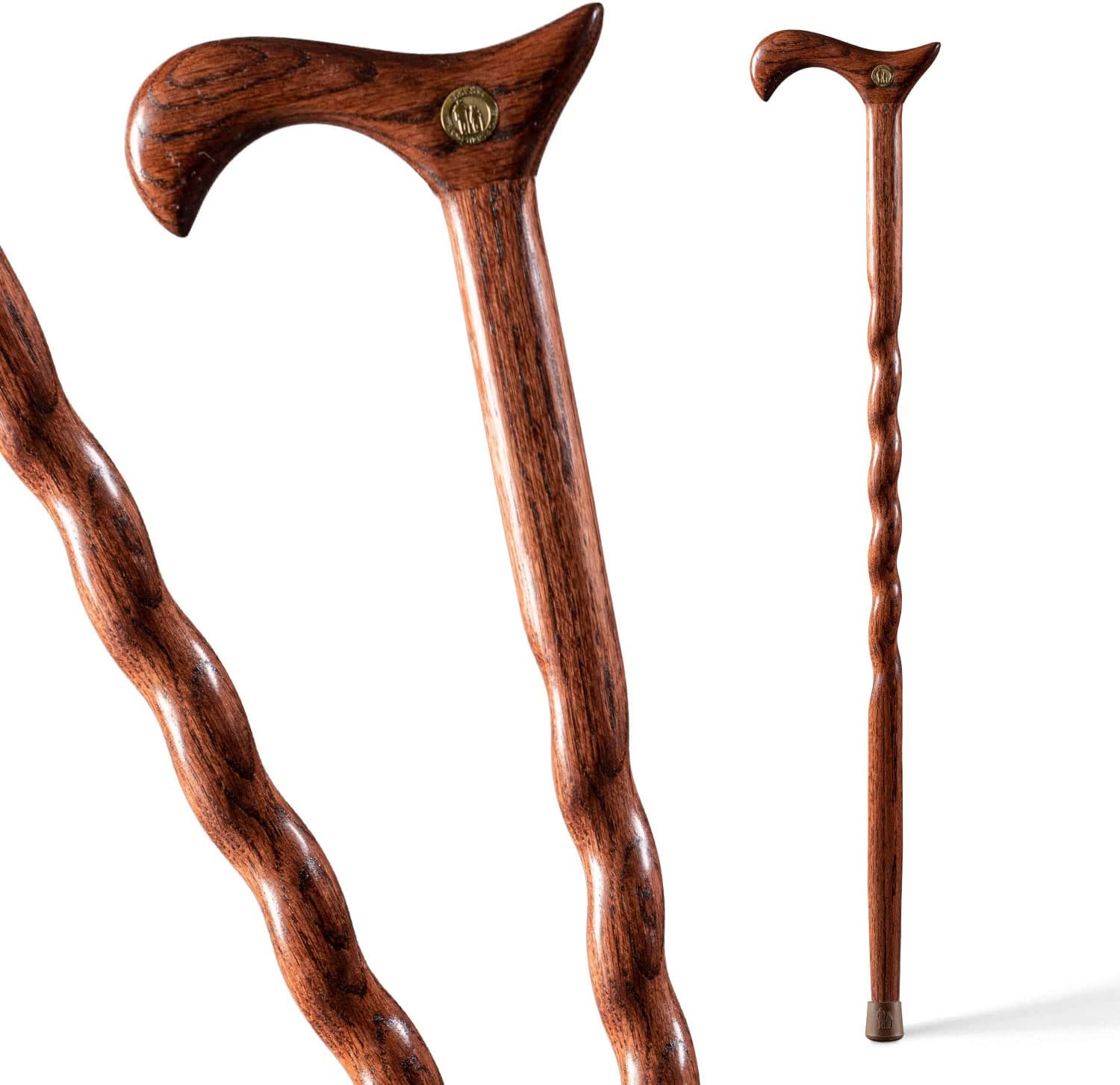 Brazos Handcrafted Wood Walking Cane, Twisted Oak, Derby Style Handle, for Men & Women, Made in The USA