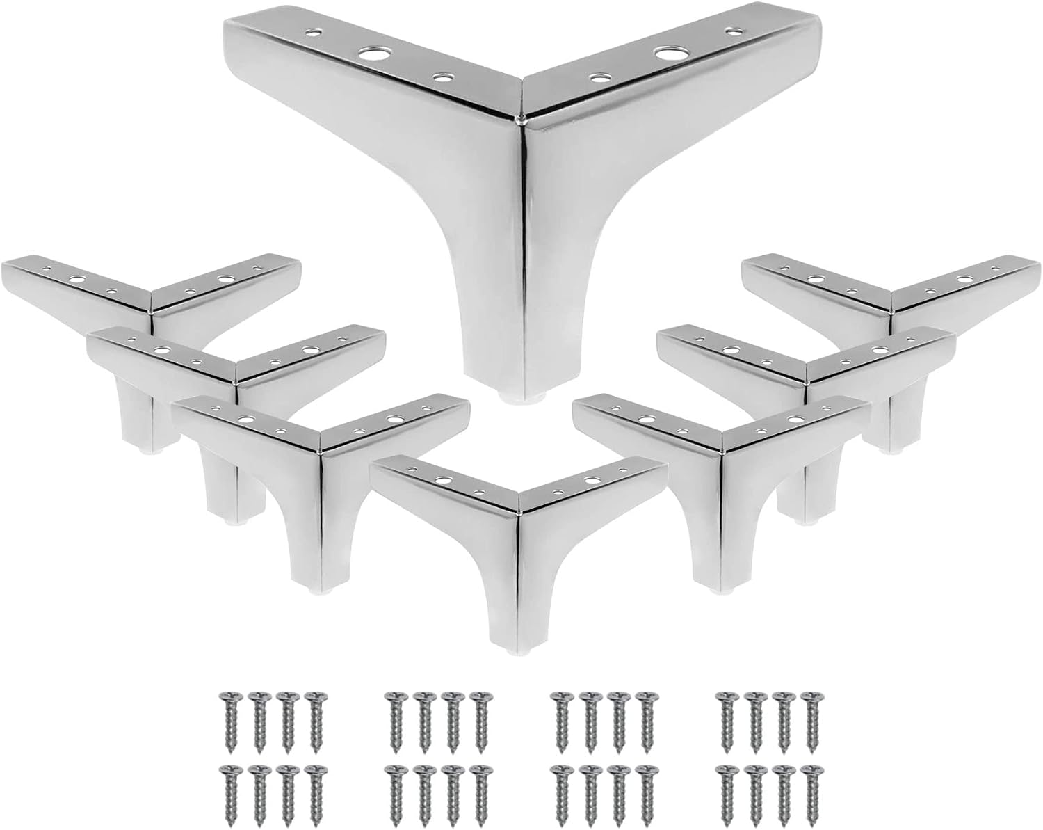 4 Pack 4 Inch Furniture Legs, Chrome Metal Polished Triangle Feet