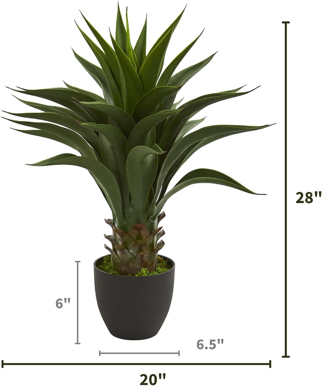 Nearly Natural 28” Agave Artificial Plant, Green | Thick Dark Green Leaves, Realistic Texture Trunk, Nursery Pot Included