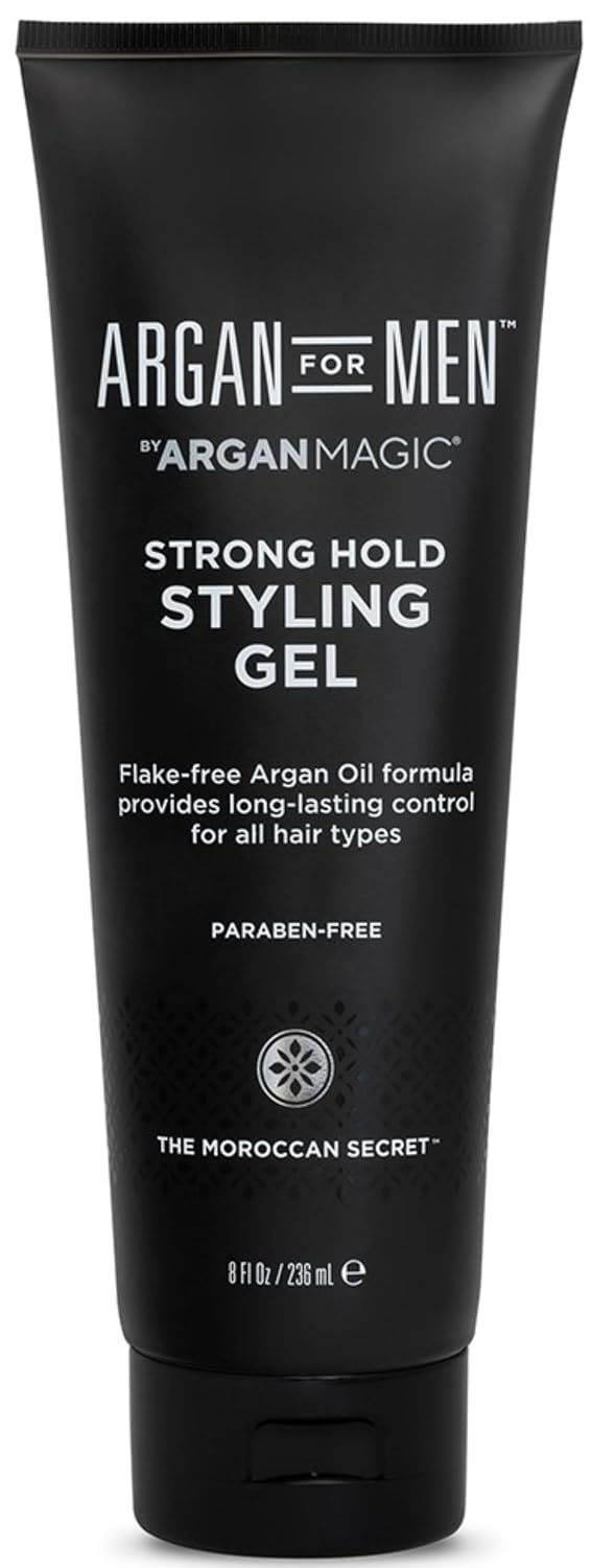 Argan Magic Strong Hold Styling Gel - Flake-Free Argan Oil Formula for Superior Hold and Long-lasting Control | Paraben Free, (8 Fl Oz)