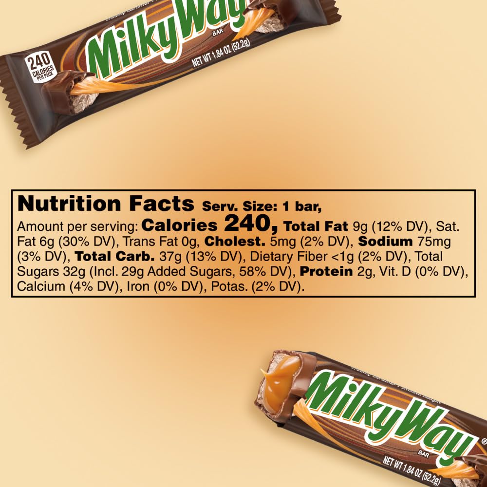 MILKY WAY Milk Chocolate Caramel Candy Bar, 1.84 oz | Full size chocolate candy bar with milk chocolate, caramel, smooth nougat