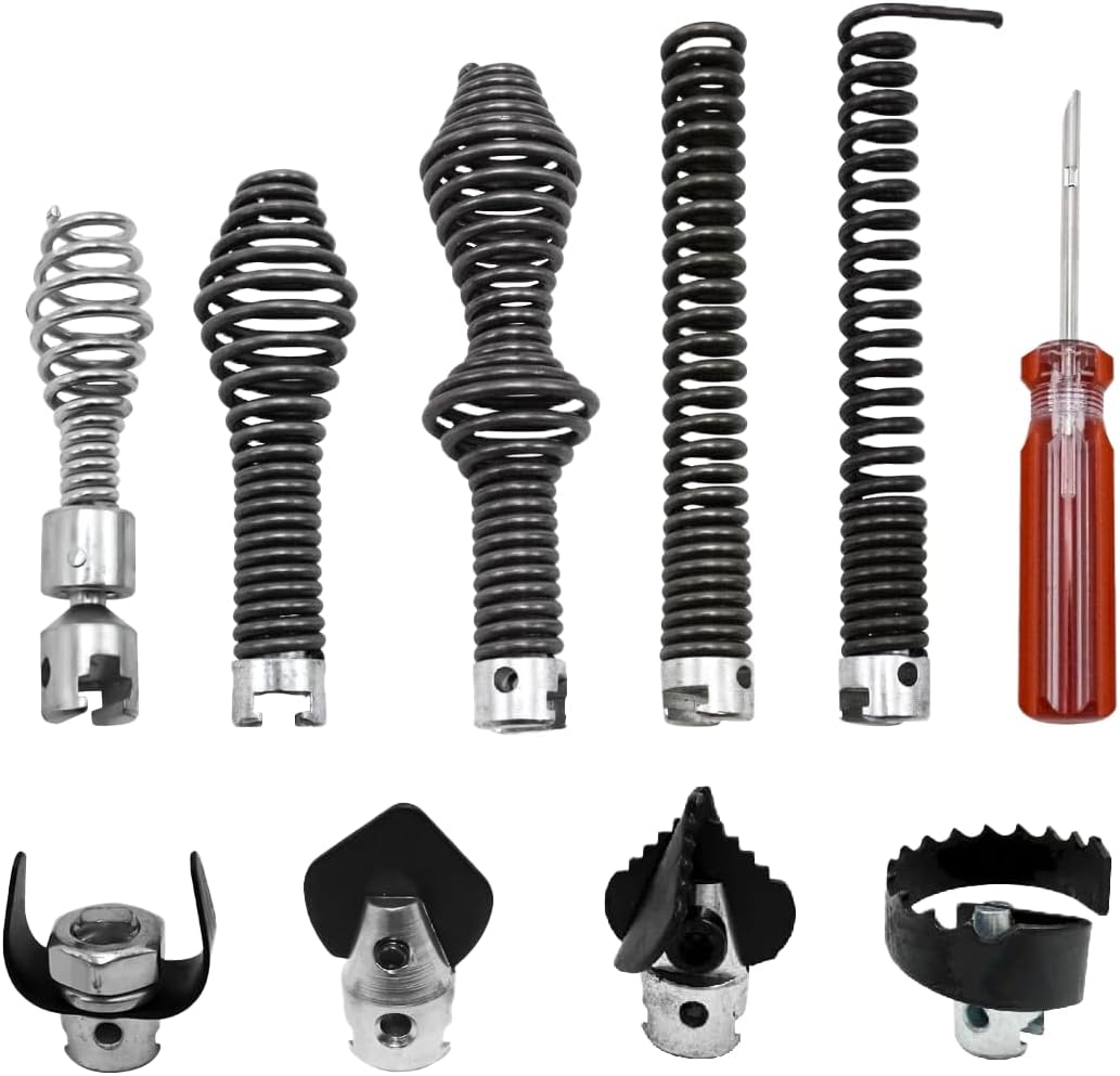 10PCS K-400 Drain Snake Drill Attachment Kit - 5/8 Inch Auger Cutter Heads & Spiral Tips Set for K-400 C-4/C-6/C-7/C-8/C-9