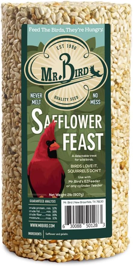 2-Pack Mr. Bird Safflower Feast Wild Bird Seed Cylinder 28oz | Wild Bird Food for Outdoor Birds | Backyard Birdfeeding | Squirrel Resistant