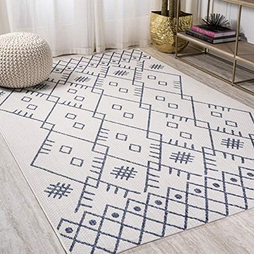 JONATHAN Y Boho Moroccan Indoor Outdoor Area Rug 3X5 Ivory/Navy, Casual for Backyard, Patio, Porch, Easy-Cleaning, High Traffic, Pet-Friendly