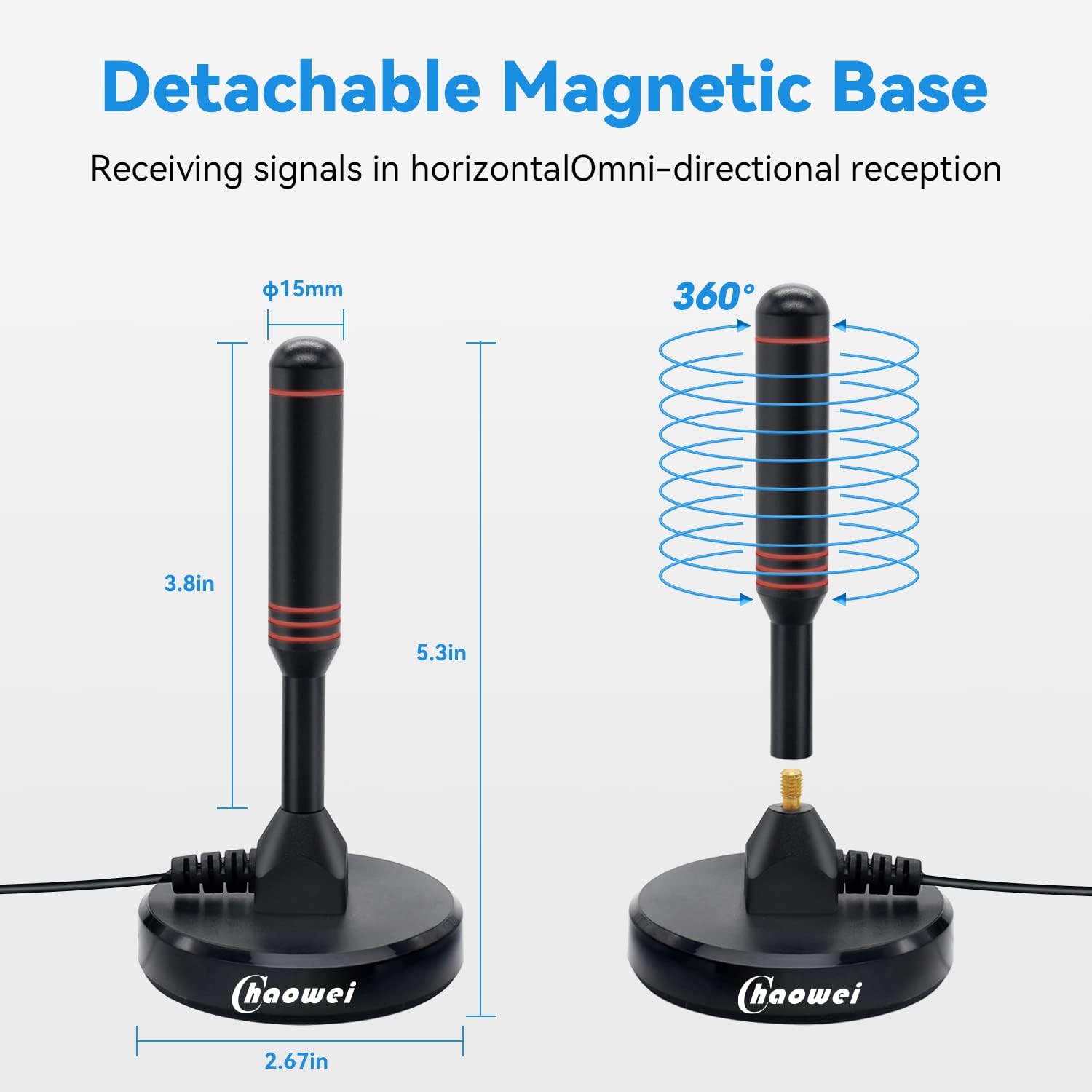 Chaowei 2026 TV Antenna for Smart TV Indoor (16.5ft) Cable | Long Range HD Digital Antenna for Local Channels with Strong Magnetic Base, 360° Reception, Supports 4K 1080P HDTV