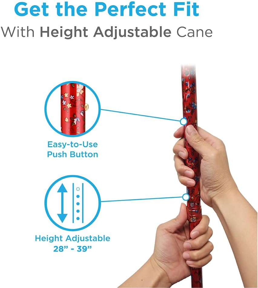 NOVA Designer Walking Cane with Offset Handle, Lightweight Adjustable Walking Stick with Carrying Strap, “Maui Flowers” Design