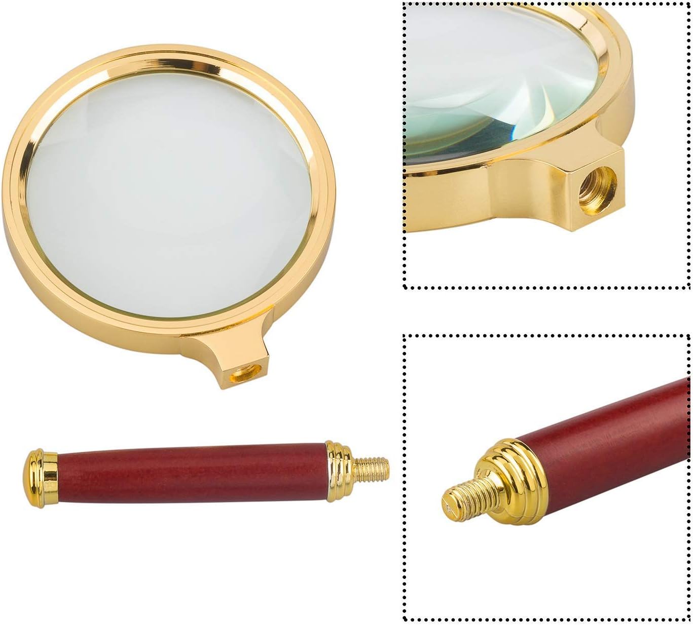 BASUNE 10X Handheld Magnifier, Reading Magnifier Loupe Glasses 10X with Rosewood Handle for Book and Newspaper Reading, Insect and Hobby Observation