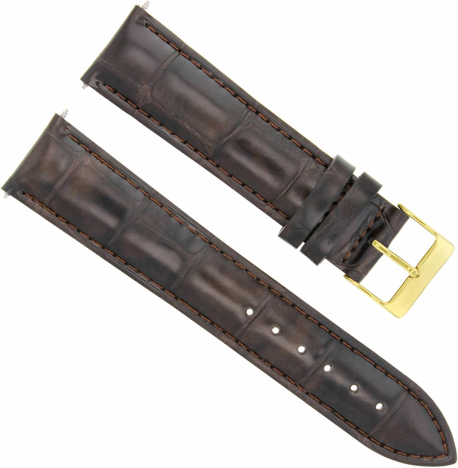 Ewatchparts 19mm Dark Brown Leather Watch Band Replacement Watch Strap Gold Buckle Compatible With Invicta Russian Diver