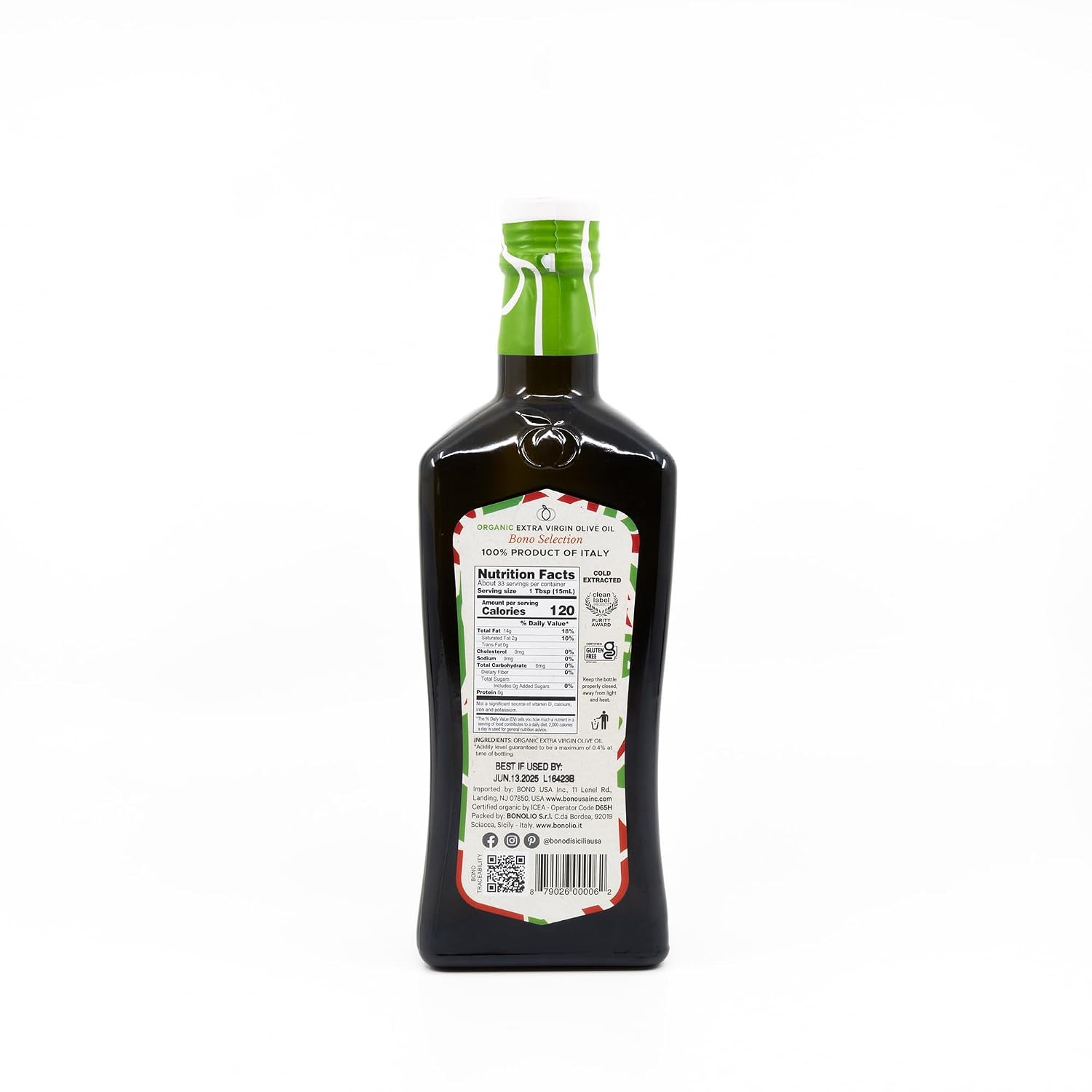 Bono Organic Extra Virgin Olive Oil, 16.9 Fl Oz – USDA Organic, Non-GMO, Certified Gluten Free, Cold Extracted, Clean Label Project Purity Award Winner