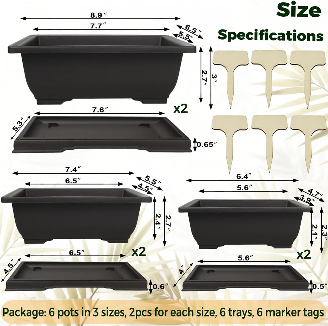 MUZHI 6PCS/Pack Retro Style Basin Plastic Flower Pot 6.5 Inch Flower Bonsai Tree Plant Bowl Nursery Pots Maceta Cuadrada Simulational Purple Sands Pots with Tray Rectangle Small