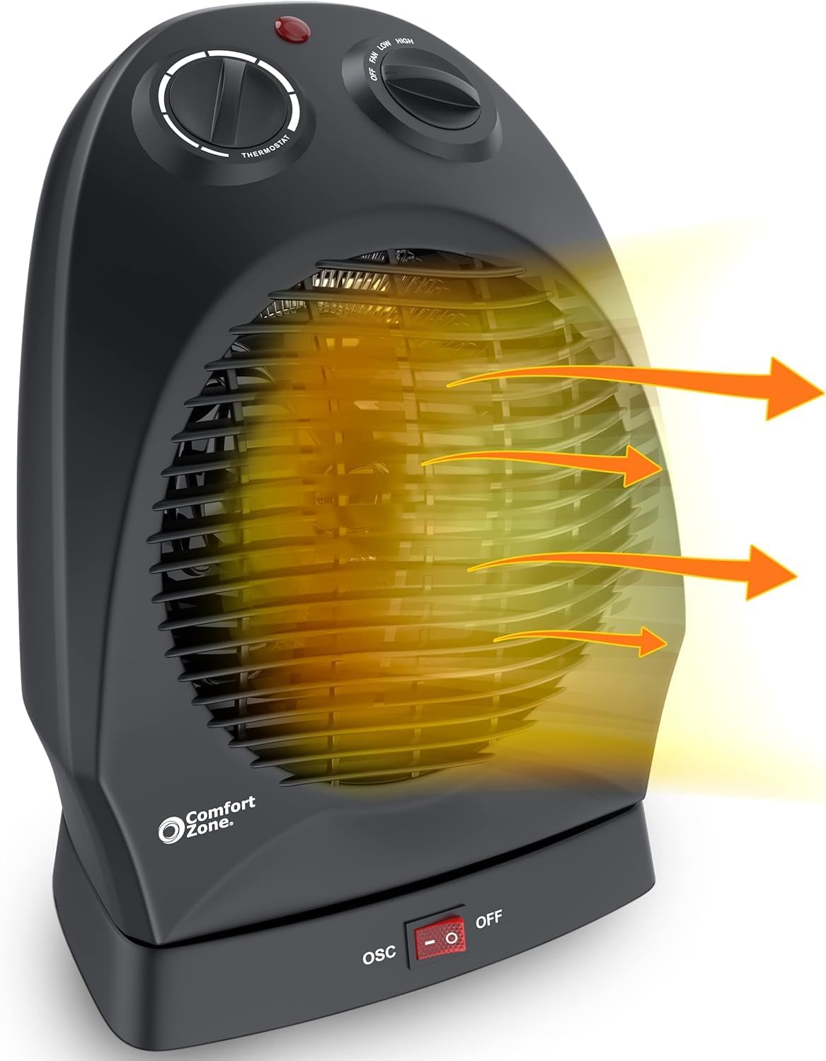 Comfort Zone CZ50 750/1500-Watt Fan-Forced Oscillating Electric Portable Heater with Adjustable Thermostat, Built-in Overheat Sensor, Safety Tip-Over Switch, and Heat Resistant Housing, White