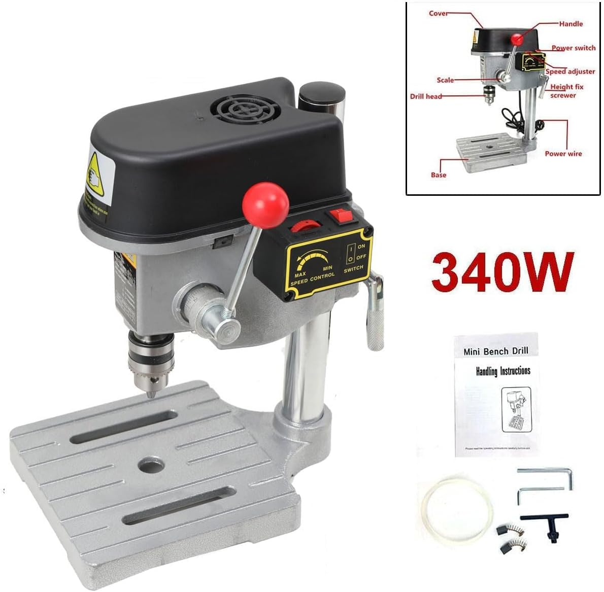 3-Speed Benchtop Drill Press, Electric Bench Wood Drilling Machine for DIY Creation