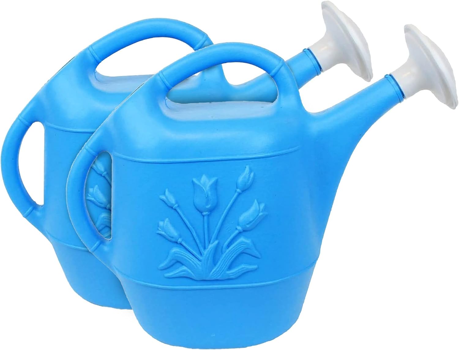Union Products 63066 2 Gallon Plastic Indoor/Outdoor Watering Can w/Tulip Design for Garden, Potted Plants, & Patio Pots, Caribbean Blue