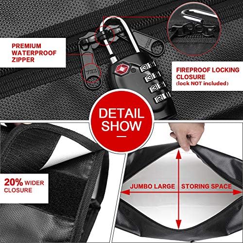 Large (17 x 12 x 5.8 inches) Fireproof Bag, Water Resistant Fireproof Document Bag Safe for Money, Documents and Valuables Storage