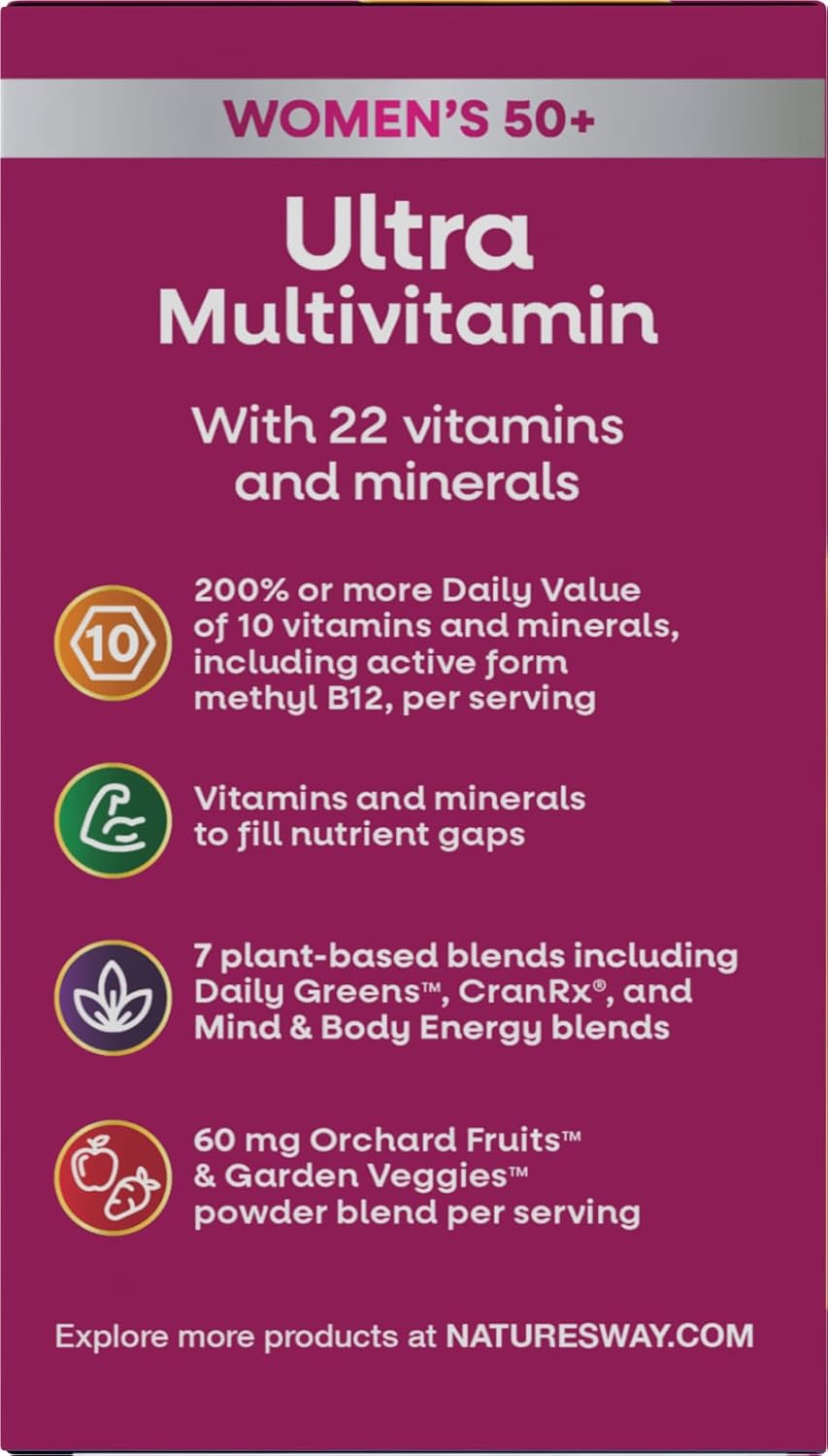 Nature's Way Alive! Women's 50 Plus Ultra Potency Multivitamin, 60 ct | Complete and High Potency Formula with Vitamin D3, C, E, and Methylated B12; Supports Heart, Brain, and Bone Health*.