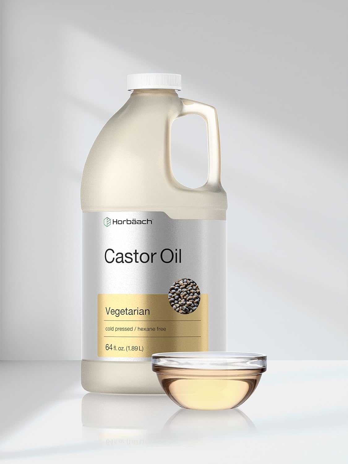Horbäach Castor Oil 64 oz | For Hair, Eyelashes & Eyebrows | Hexane Free and Cold Pressed | Vegetarian, Non-GMO
