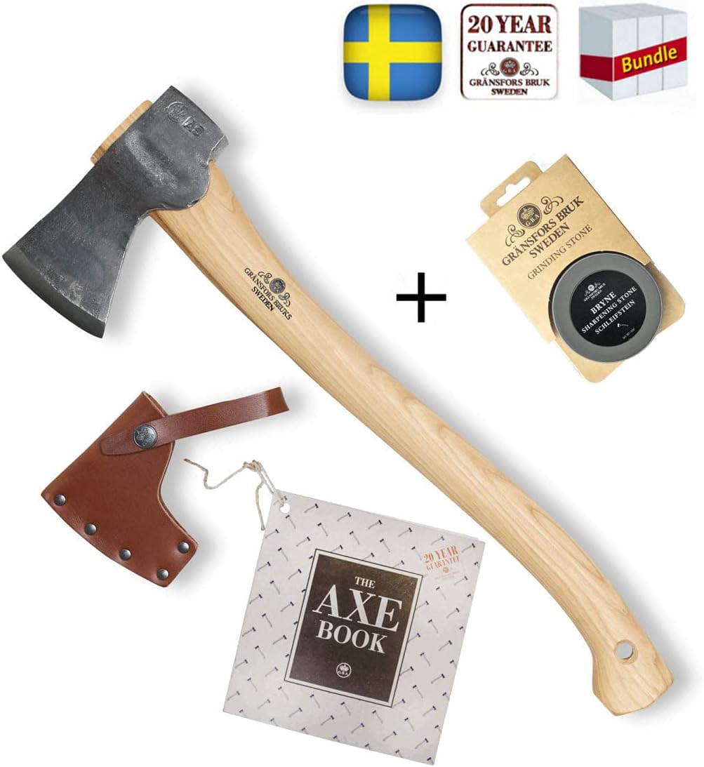 Gransfors Bruk Small Forest Axe (420) with Ceramic Grinding Sharpening Stone (4034) - Bundle (2 Items)