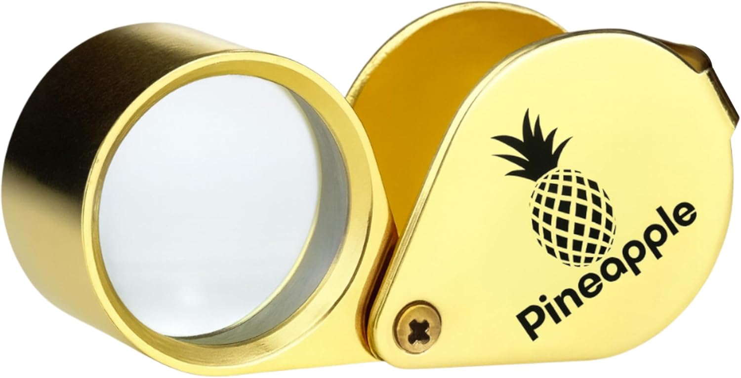 Pineapple 30X Jewelers Loupe Magnifier Foldable Pocket Magnifying Glass Small Jewelry Eye Loop for Jewelers, Gems, Diamonds, Plants, Coins (Gold)