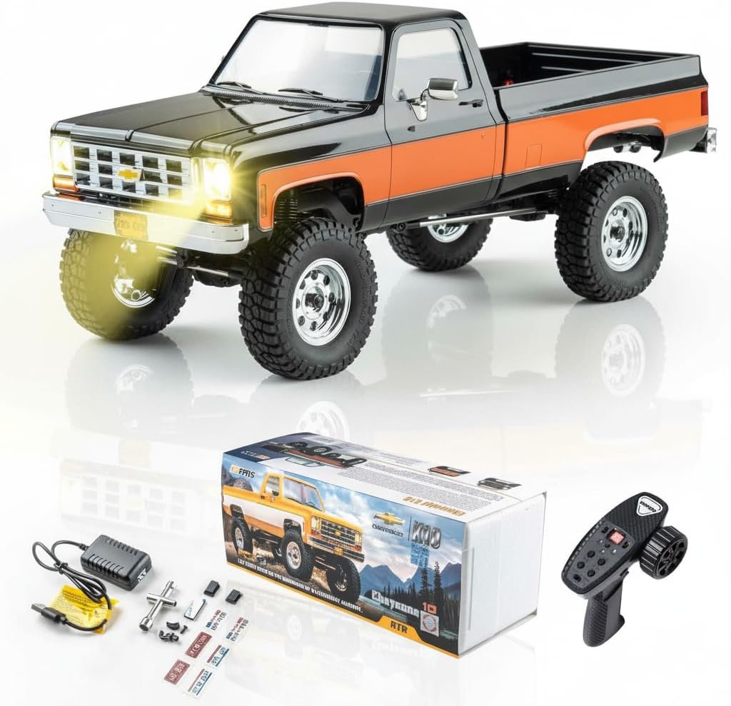FMS 1/18 FCX18S Chevy K10 S RC Crawler RTR with License Red, RC Pickup Truck 4x4 Chevy Hobby Grade 2-Speed Transmission Monster Truck for Adults with Led Light (red)