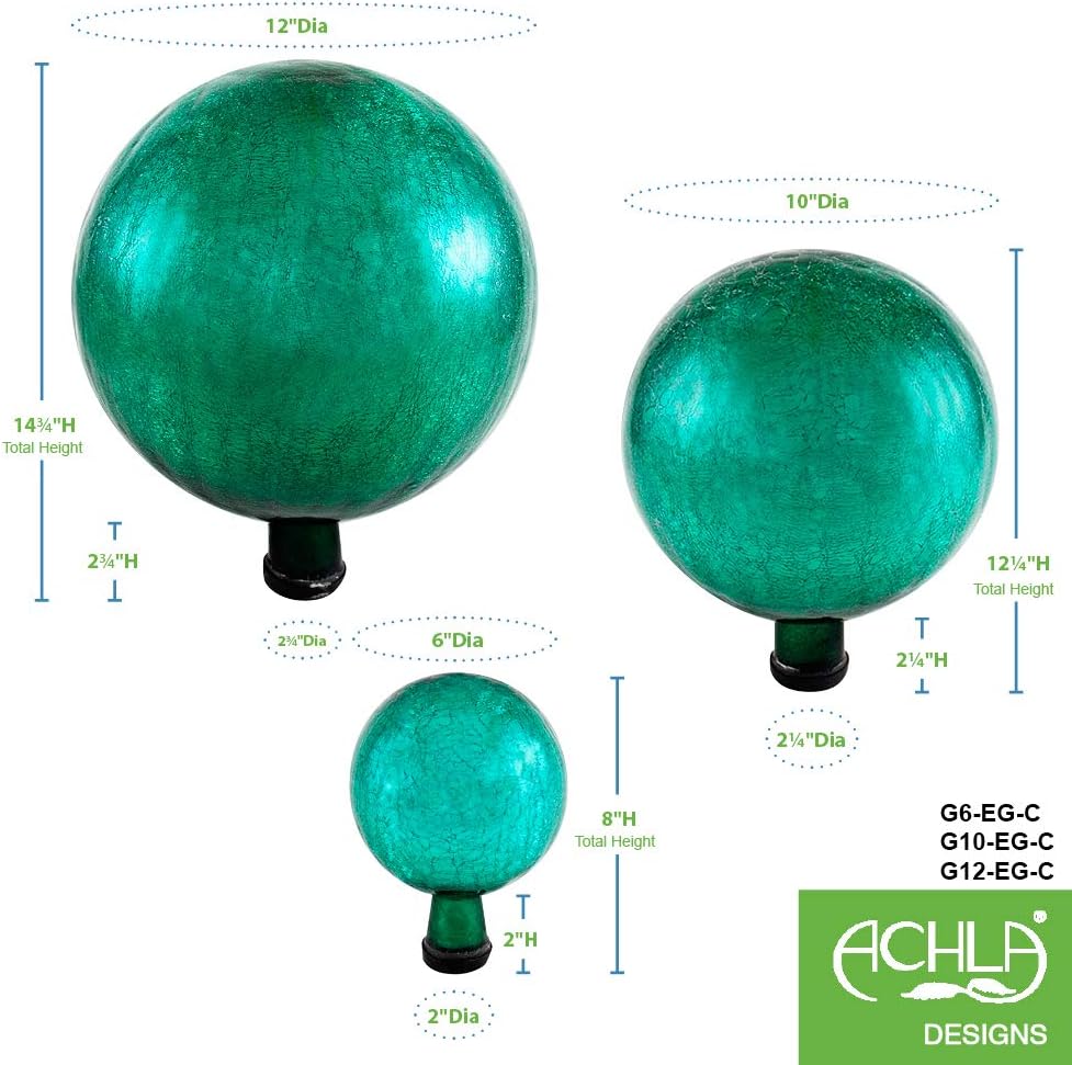 Achla Designs G10-FG-C Gazing, Fern Green 10 inch Glass Garden Globe Ball Sphere, 10