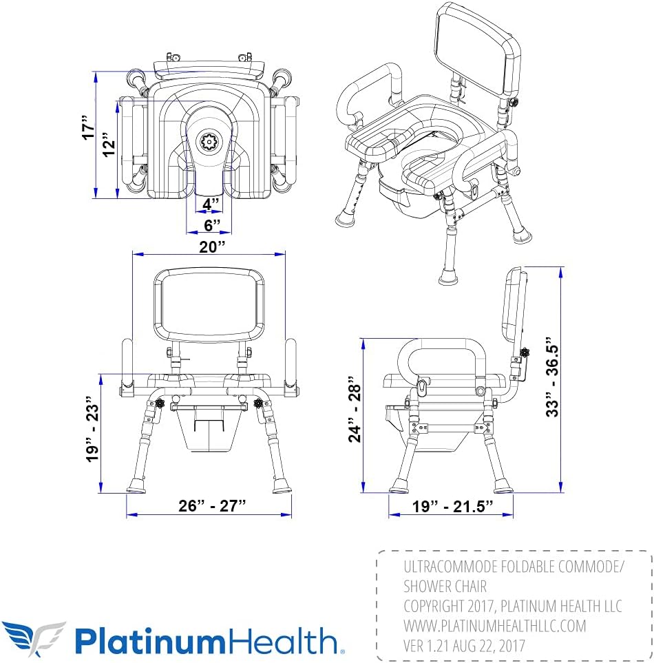 UltraCommode Shower Chair for Elderly and Disabled, Foldable Commode | Sit Securely While Bathing - Blue, padded seat, adjustable height