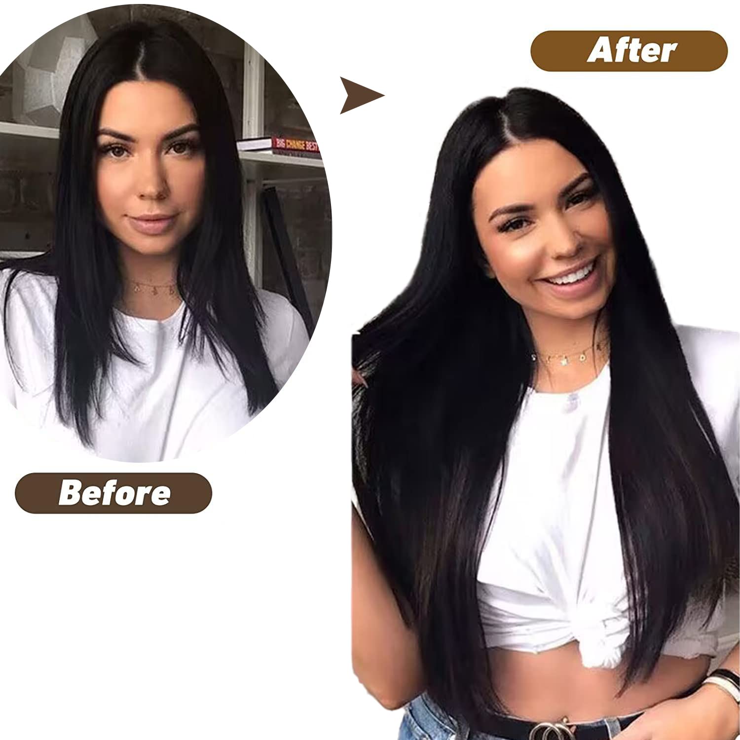 22" Clip in Human Hair Extensions Full Head 200g 10 Pieces 22 Clips Light Brown Double Weft Brazilian Real Remy Hair Extensions Thick Straight (22"