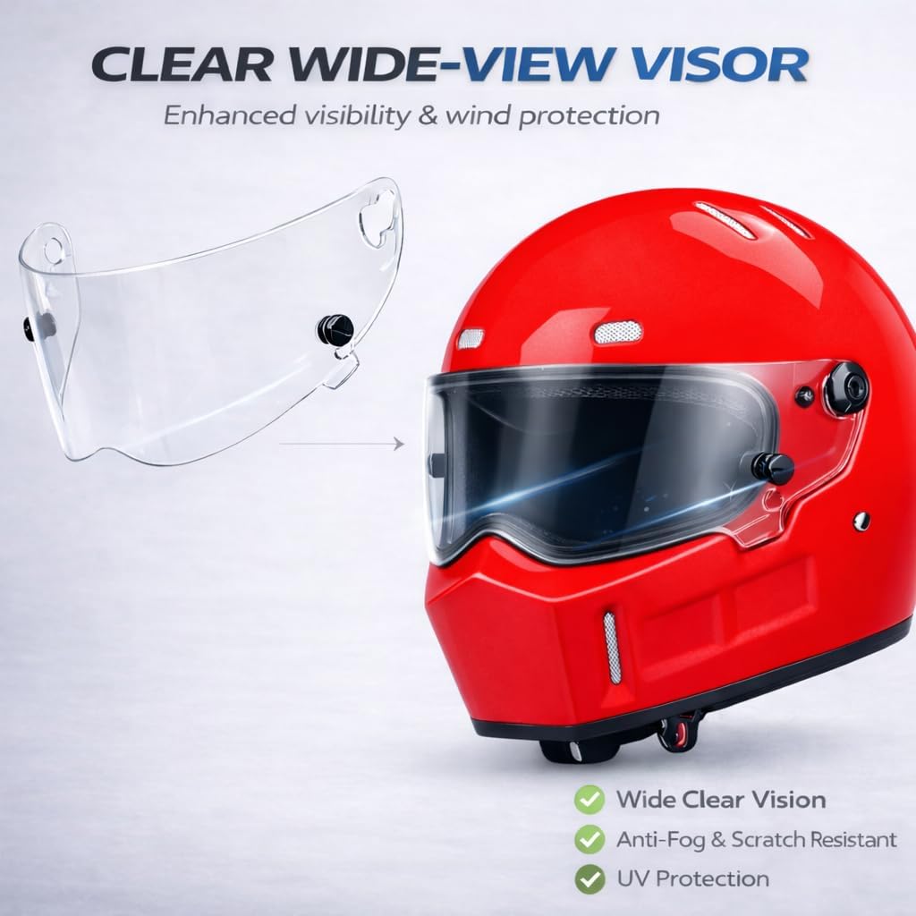 CRG Sports Retro Full Face Motorcycle Helmet, DOT Approved Fiberglass Street Bike Helmet with Clear Visor, Lightweight Cafe Racer Cruiser Motorcycle Helmet