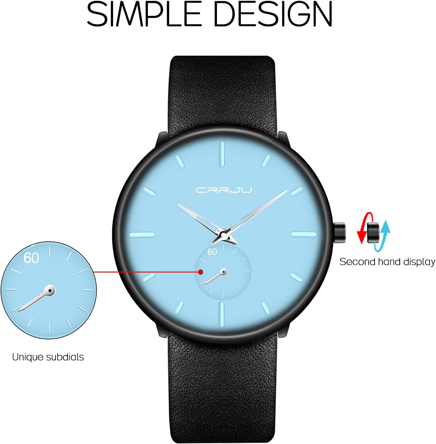 Mens Watches Ultra-Thin Minimalist Waterproof-Fashion Wrist Watch for Men Unisex Dress with Leather Band