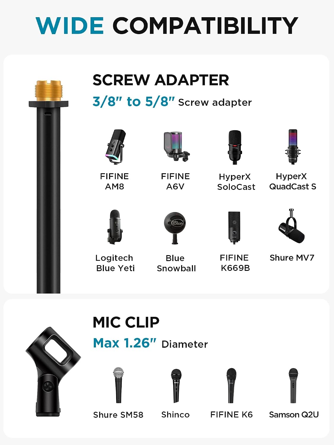 InnoGear Adjustable Desk Microphone Stand, Weighted Base with Soft Grip Twist Clutch, Boom Arm