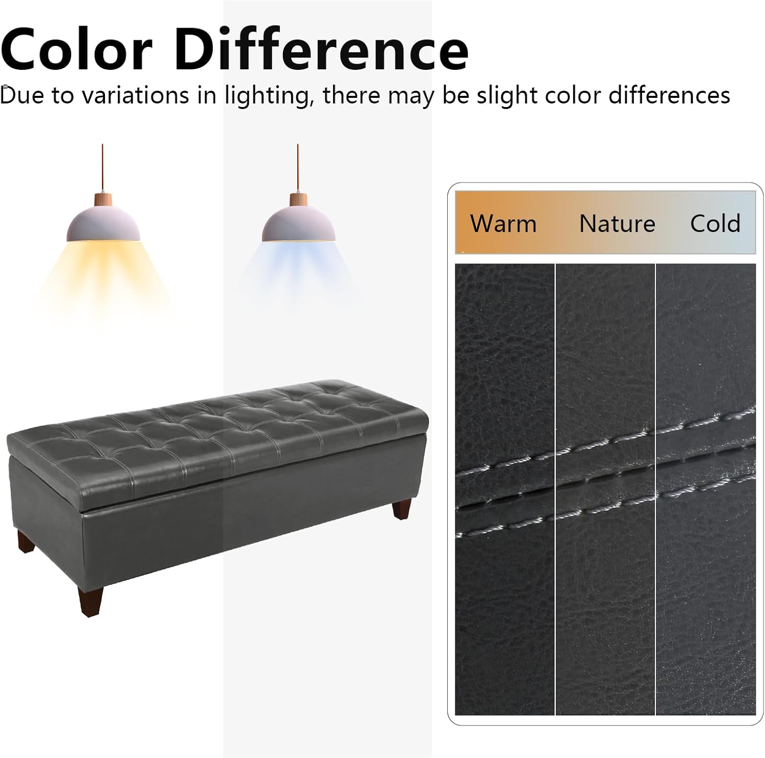 51 Inch Storage Bench,Leather Tufted Storage Ottoman with Legs | Safety Hinges,Wooden Legs,Upholstered,End of Bed,Bedroom,Living Room,Entryway,330LBS,Brown