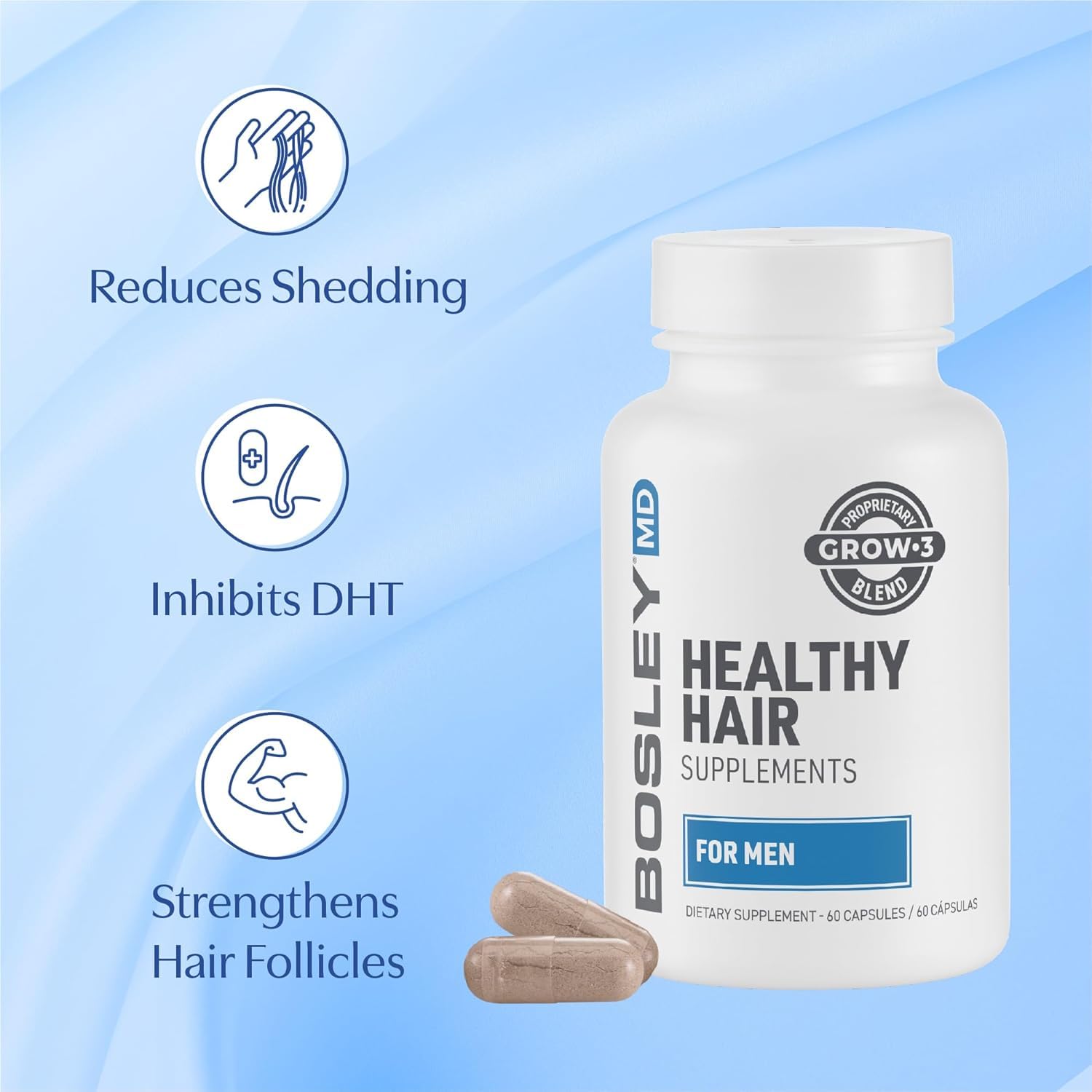 BosleyMD Women’s Healthy Hair Growth Supplements for Thicker, Fuller Hair– DHT-Blocking Botanicals with Biotin, Niacin, Zinc & L-Lysine – Rich in Vitamins & Minerals – 60 Capsules (2-Month Supply)