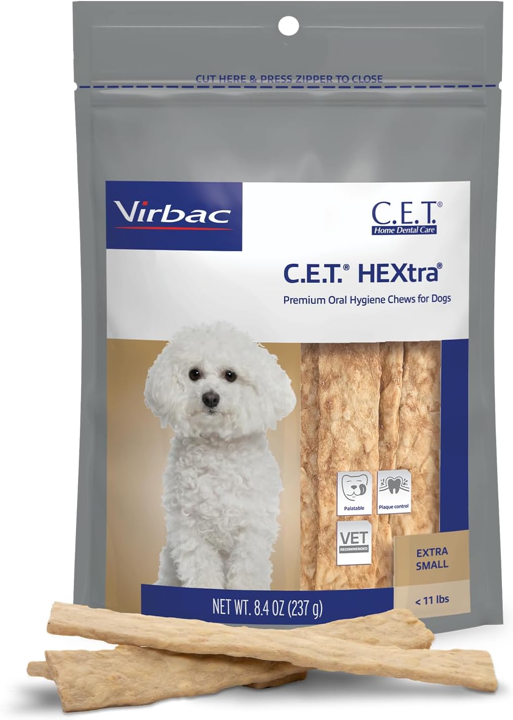 Virbac C.E.T. Hextra Premium Oral Hygiene Chews for Dogs, Large | Rawhide dog dental chews, long lasting dog chews, beefhide rawhide chews reduces plaque and tartar