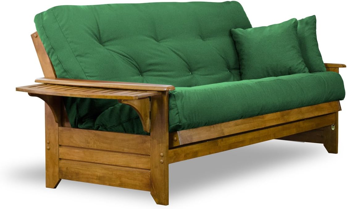 Brentwood Tray Arm Futon Sofabed Set - Queen Frame, 8" Microfiber Fudge Mattress, Heritage Finish