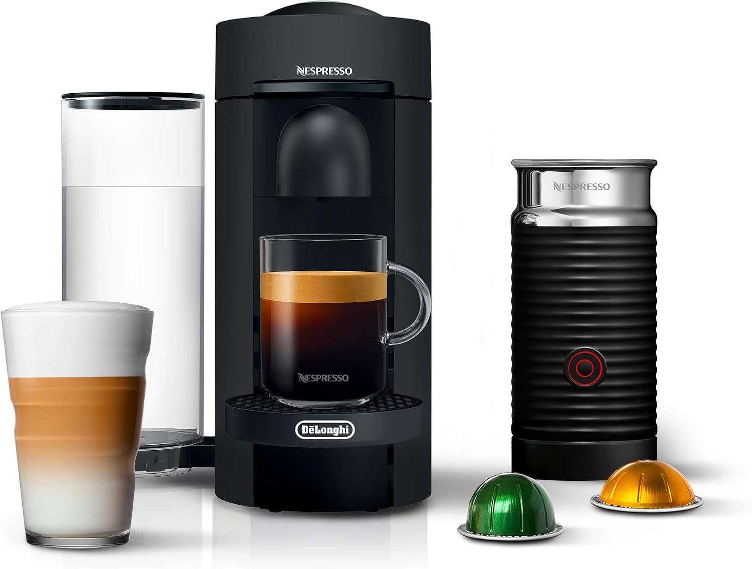 Nespresso Vertuo Plus Coffee & Espresso Maker by De'Longhi, Grey | Grey coffee machine that brews 4 cup sizes: 5 and 8 oz. coffee, plus single and double espresso, at the touch of a button.