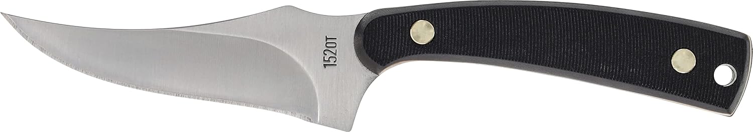 Old Timer 152OT Sharpfinger 7.1in S.S. Full Tang Fixed Blade Knife with 3.3in Clip Point Skinner Blade, Black Sawcut Handle, and Leather Belt Sheath for Hunting, Camping, Skinning, EDC, and Outdoors
