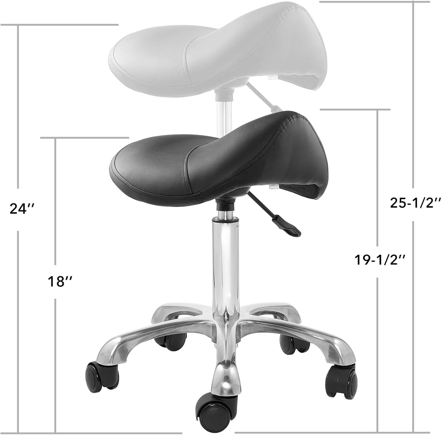 Saloniture Professional Ergonomic Saddle Stool, Black - Adjustable Hydraulic Seat, Rolling Spa Salon, Massage