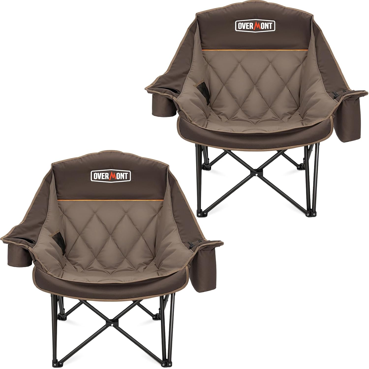 Overmont Oversized XL Camping Chair for Adults - 500lbs Support Heavy-Duty Padded Folding Chair with Side Pocket Cup Holder Cooling Bag for Outdoor Sports Garden Beach Fishing Lawn Black