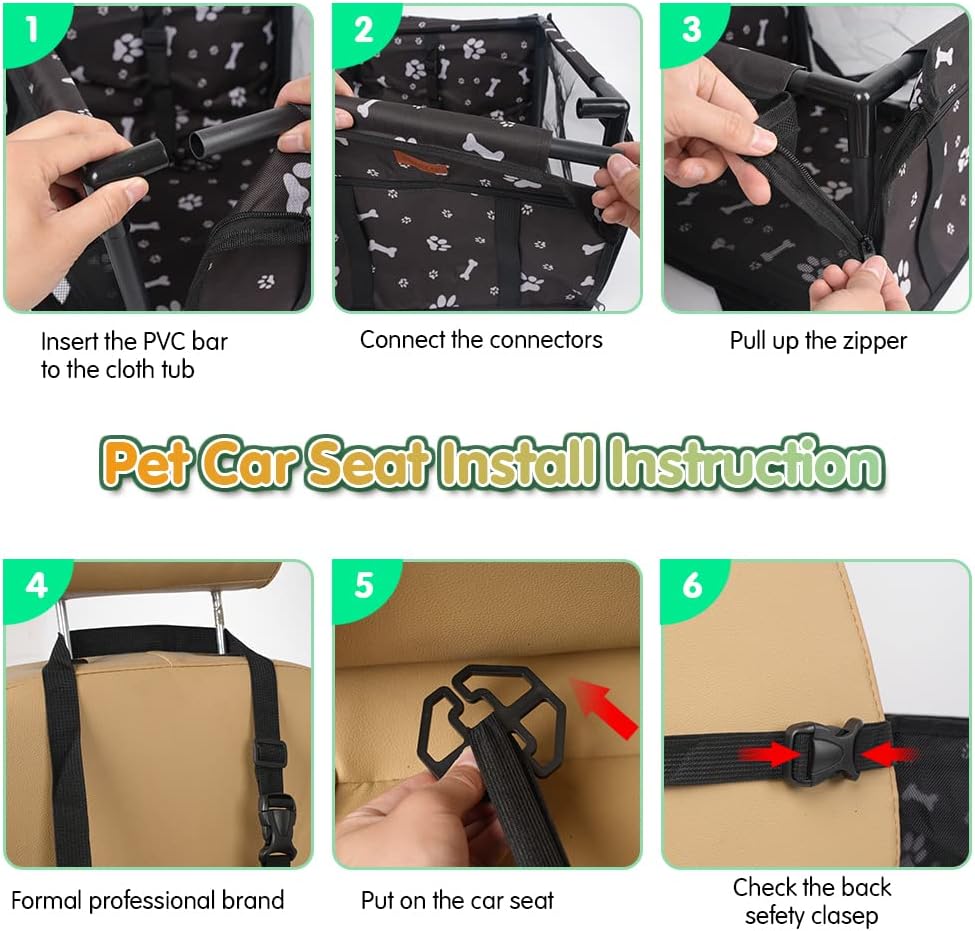 Dog Car Seat Puppy Portable Pet Booster Car Seat with Clip-On Safety Leash and PVC Support Pipe, Anti-Collapse,Perfect for Small Pets